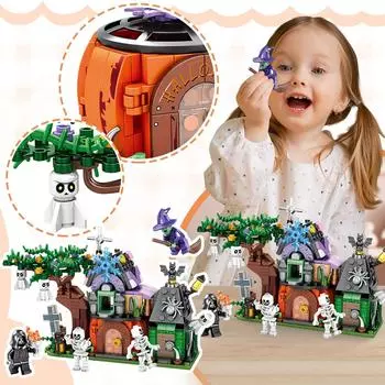 Хэллоуин ХэллоумасТыква Дом ВедьмаПризракЧереп Мальчик Конструктор Игрушка One Size