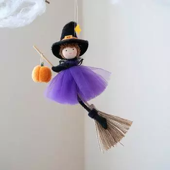 Хэллоуин Искусственная тыква Фон Настенный декор для вечеринки Мини-метла Милый Полиэстер Декоративный реквизит 2 цвета фиолетовый