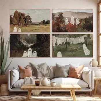 Хэллоуин Искусство Винтаж Призраки Жуткие Настенные Искусства HD Картинки Холст Картины И Принты Для Гостиной Домашний Декор Безрамные Подарки 20x40cm No Framed