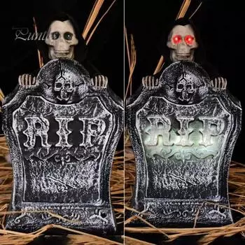 Хэллоуин Электрический RIP Надгробие Жуткий Свет Красные Глаза Звукоактивируемый Подвижный Череп Дом с Привидениями Открытый Сад Украшение Двора Праздничные Атрибуты серый