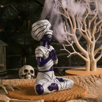 Хэллоуин Йога Мумия Украшение Страшная Статуя Зомби Смола Zen Фиолетовая Мумия Скульптура для Хэллоуина Главная