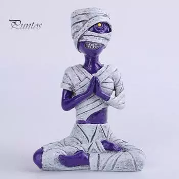Хэллоуин Йога Мумия Украшение Страшная Статуя Зомби Смола Дзен Фиолетовая Мумия Скульптура для Хэллоуина Домашний Декор Рабочего Стола A