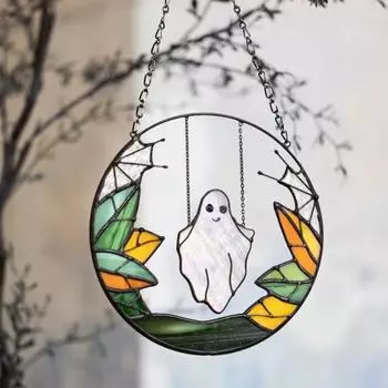 Хэллоуин Качели Призрак Подвесное Украшение Домашний Офис Внутреннее Уличное Акриловое Витражное Стекло Мультфильм Призрак Настенное Окно Подвесное Украшение Ловец Солнца разноцветный
