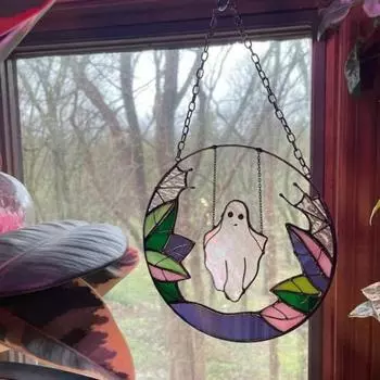 Хэллоуин Качели Призрак Подвесное Украшение Домашний Офис Внутреннее Уличное Акриловое Витражное Стекло Мультфильм Призрак Настенное Окно Подвесное Украшение Ловец Солнца разноцветный