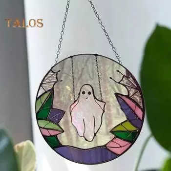 Хэллоуин Качели Призрак Подвесное Украшение Внутреннее Уличное Акриловое Витражное Стекло Мультфильм Призрак Настенное Окно Подвесное Украшение Подвеска Suncatcher B