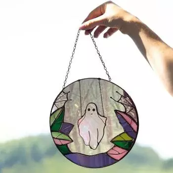 Хэллоуин Качели Призрак Подвесное Украшение Внутреннее Уличное Акриловое Витражное Стекло Мультфильм Призрак Настенное Окно Подвесное Украшение Подвеска Suncatcher B