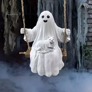 Хэллоуин Качели Призрак Подвесной Декор Домашний Офис Крытый Открытый Сад Автомобиль Зеркало Заднего Вида Жуткий Призрак Подвесной Орнамент Подвеска белый