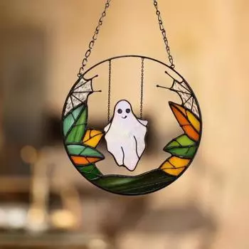 Хэллоуин Качели Призрак Подвесные Украшения Дома Офис Внутреннее Уличное Акриловое Витражное Стекло Мультфильм Призрак Стена