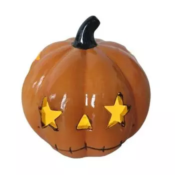 Хэллоуин Керамическая фигурка кошки-тыквы Резная кошка-тыква Настольный подсвечник для чайной свечи для домашнего декора оранжевый