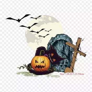 Хэллоуин кладбище Хэллоуин фонарь Джека Утюг на теплопередаче печать виниловые нашивки наклейки для одежды DIY аппликации моющиеся нашивки