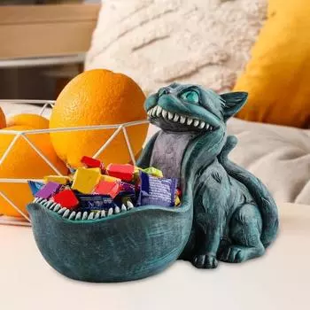 Хэллоуин конфетница смоляная жуткая большая пасть кота статуя конфетница готический кот ключница для стола прихожая стол коричневый