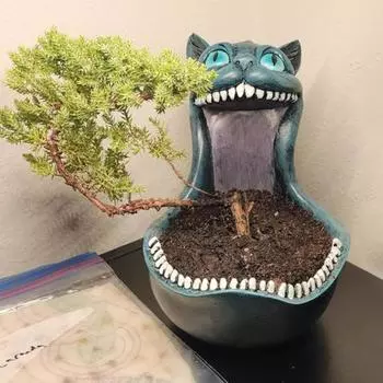 Хэллоуин конфетница смоляная жуткая большая пасть кота статуя конфетница готический кот ключница для стола прихожая стол синий