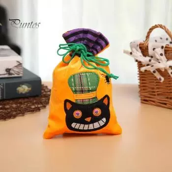 Хэллоуин конфеты сумка на шнурке портативный многоразовый черный кот ведьма череп дети шоколадное печенье лакомство закуски вкусности подарок фланелевая сумка праздничные атрибуты