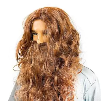 Хэллоуин коричневый парик, Иисус Санта Клаус длинные кудрявые волосы One size коричневый
