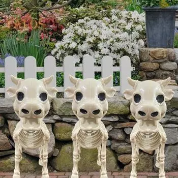 Хэллоуин корова скелет фигурка подвижные суставы жуткий череп животное модель статуя скульптура домашний офис настольное украшение орнамент B