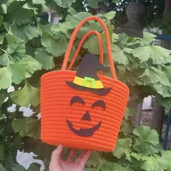 Хэллоуин Кошелек или жизнь Ведро Тыквенные конфеты Мешочки с шляпой ведьмы Хэллоуин Корзина для вечеринки в честь Дня благодарения Портативная подарочная корзина оранжевый