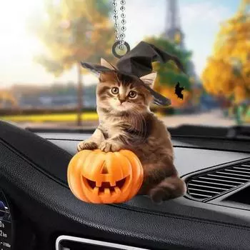 Хэллоуин Кошка Автомобильные аксессуары Подвеска Ведьмина шляпа Дизайн Кошка Тыква Подвеска Украшение Зеркало заднего вида автомобиля Декор A