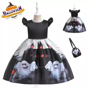 Хэллоуин Косплей Костюм для Детей Платье Для Девочек Дети Вампир Ведьма Карнавальные Вечерние Платья Принцессы Вечерние От 2 до 10 лет Черный 100(2T) чёрный