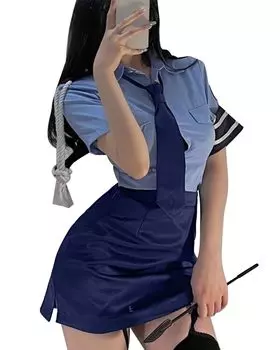 Хэллоуин Косплей Маскировка Полицейская форма Полицейская мини-юбка Полицейская установка S [Wuzfully] Женская