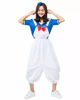 Хэллоуин Косплей Матросская форма Утка Костюм Утка Взрослый Большой размер Утка Костюм ВМС Маскировка Короткие рукава Подвесные штаны Милый костюм для вечеринки красный