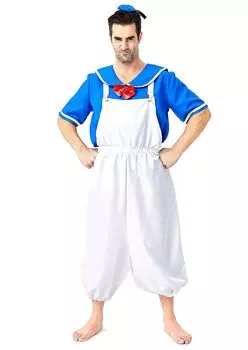 Хэллоуин Косплей Матросский костюм Утка Костюм Утка Взрослый Большой размер Утка Темно-синий костюм Маскировка Короткие рукава Подвесные штаны Милый костюм для вечеринки красный