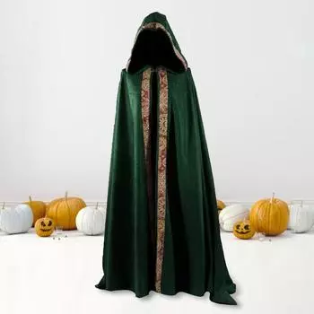 Хэллоуин Косплей Плащ С Капюшоном Контрастный Цвет Дизайн Накидка Свободного Покроя Маскарад Вечеринка Костюм Ведьмы S чёрный