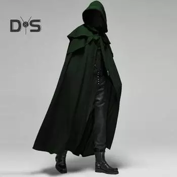 Хэллоуин косплей плащ с капюшоном сплошной цвет дизайн унисекс накидка свободный крой маскарадный костюм ведьмы XXXL чёрный