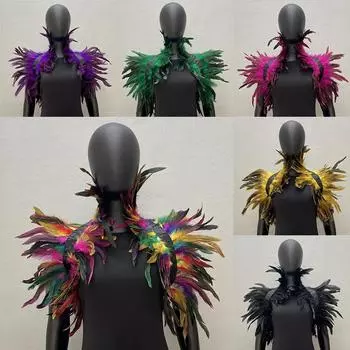Хэллоуин косплей шаль роскошная накидка с перьями шаль из натуральных перьев чёрный