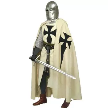 Хэллоуин Косплей Средневековый Костюм Мужчины Тевтонский Рыцарь Крестоносец Туника и Плащ Сюрко Реконструкция LARP S белый