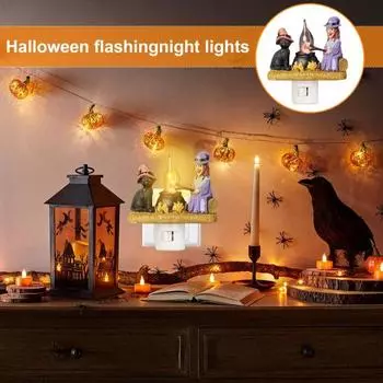 Хэллоуин костер мерцающий ночник ведьма кошка костер беспламенный светодиодный ночник 3D маленький электрический поддельный B
