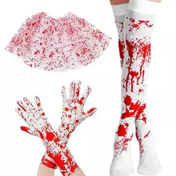 Хэллоуин Кровь Перчатки Носки Фартук Юбка Косплей Костюм Вечеринка Страшная Атмосфера Декор Тематическая Вечеринка Реквизит Мальчик Девочка