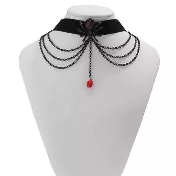 Хэллоуин Кровавое ожерелье с драгоценными камнями Женское персонализированное ожерелье с каплями крови в пятнах паука в стиле панк 1