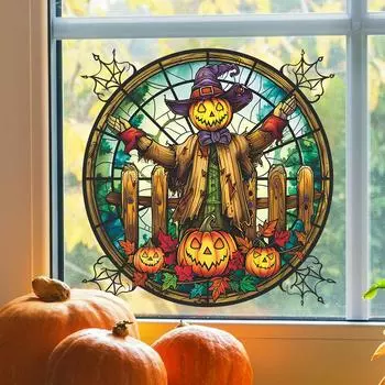 Хэллоуин Круглая тыква пугало Стеклянные украшения для окон Наклейки на окна 38*38CM/fun-f200 uv