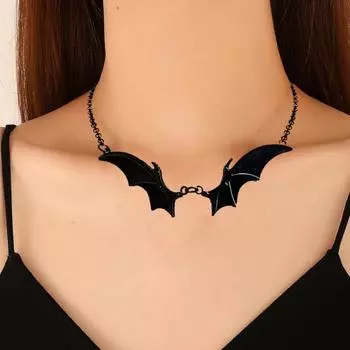 Хэллоуин Крыло Летучей Мыши Ожерелье Готический Прохладный Панк Черный Серебряный Цвет Твердый Сплав Гипоаллергенный Мужской Женский Ожерелье Модные Ювелирные Изделия Подарок античный серебряного