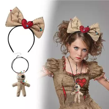 Хэллоуин кукла ожерелье и повязка для волос набор регулируемый аксессуар для косплея ткань кукла кулон ожерелье подарок для женщины девушки