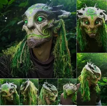 Хэллоуин Лесной Дух Латексная Маска Атмосфера Ужасов Маскарадная Маска Зеленая Эльфийская Маска Хэллоуин Косплей Аксессуары Декор