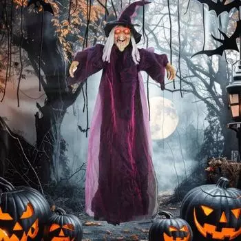 Хэллоуин Летающая Ведьма Украшение Уличная Подвесная Статуя Ведьмы со Светом Большая Кричащая Ведьма