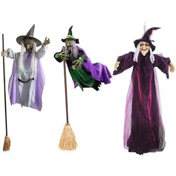 Хэллоуин Летающая Ведьма Украшение Уличный Ужас Жуткая Летающая Ведьма Со Звуками Огни Сад Дом Призраков Декор Реквизит