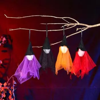 Хэллоуин летающий призрак светится страшное украшение на Хэллоуин призрак украшения на елку Хэллоуин призрак страшная светодиодная шляпа летающей ведьмы