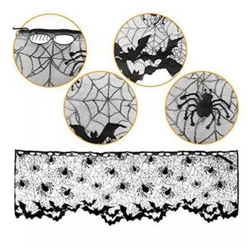Хэллоуин Летучая мышь Паутина Абажур Крышка Кружевная лента Занавес Украшение камина чёрный