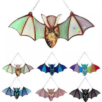 Хэллоуин Летучая Мышь Витраж Ловец Солнца Окно Висячие Акриловые Стены Художественный Декор A