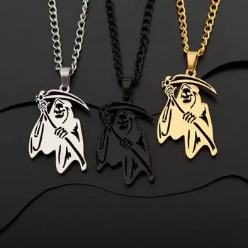 Хэллоуин Личность Мода Смерть Череп Подвеска Хип-Хоп Мужское Ожерелье серебряный