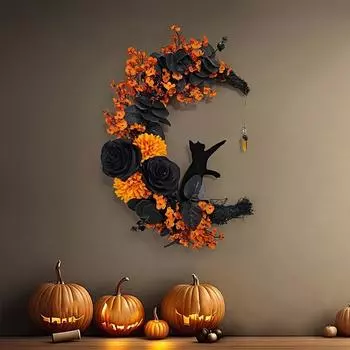 Хэллоуин Луна Кот Венок Дверь Висячие Украшения