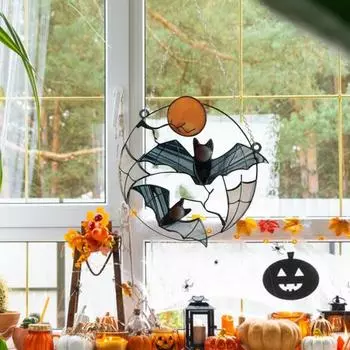 Хэллоуин Луна Летучая мышь подвесное украшение с цепью для внутреннего и наружного использования стены окна подвесной акрил
