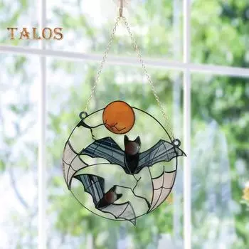 Хэллоуин Лунная Летучая Мышь Подвесное Украшение с Цепью Внутреннее Уличное Настенное Окно Подвесное Акриловое Украшение Жуткая Летучая Мышь Орнамент Подвеска разноцветный
