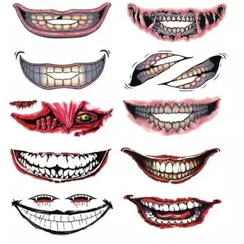 Хэллоуин макияж розыгрыш временная татуировка, новый клоун ужас страшный шов шрам поддельные наклейки листы струп большой рот