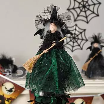 Хэллоуин Маленькая игрушка ведьма трюк реквизит 11 дюймов мини ведьма украшение фестиваль тема с паутиной юбка для дома с привидениями декор чёрный