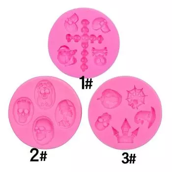 Хэллоуин маска черепа замок тыква шляпа силиконовая помадка шоколадная форма для выпечки DIY украшение торта Style 2 розовый