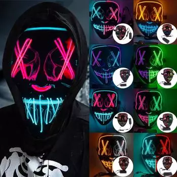 Хэллоуин Маска Светящаяся Неоновая Маска Костюм Маска Светодиодная Световая Маска Для Фестиваля Косплей Хэллоуин Костюм One Size