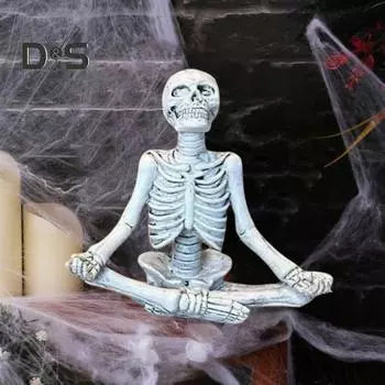 Хэллоуин Медитация Скелет Фигурка Жуткий Сидящий Череп Статуя Из Смолы Скульптура Для Домашнего Сада На Открытом Воздухе Домашнего Офиса Украшение Рабочего Стола Орнамент A